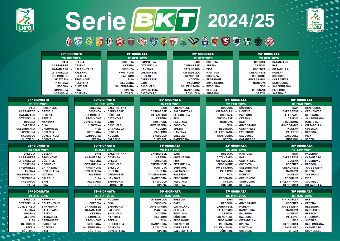 Calendario Ufficiale Serie B 2024-2025 - Stadiosport.it